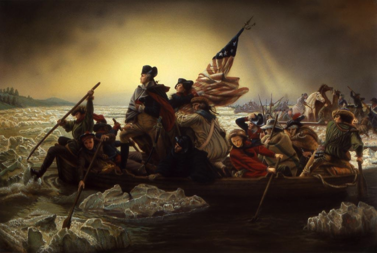 Painting of Washington crossing the Delaware.